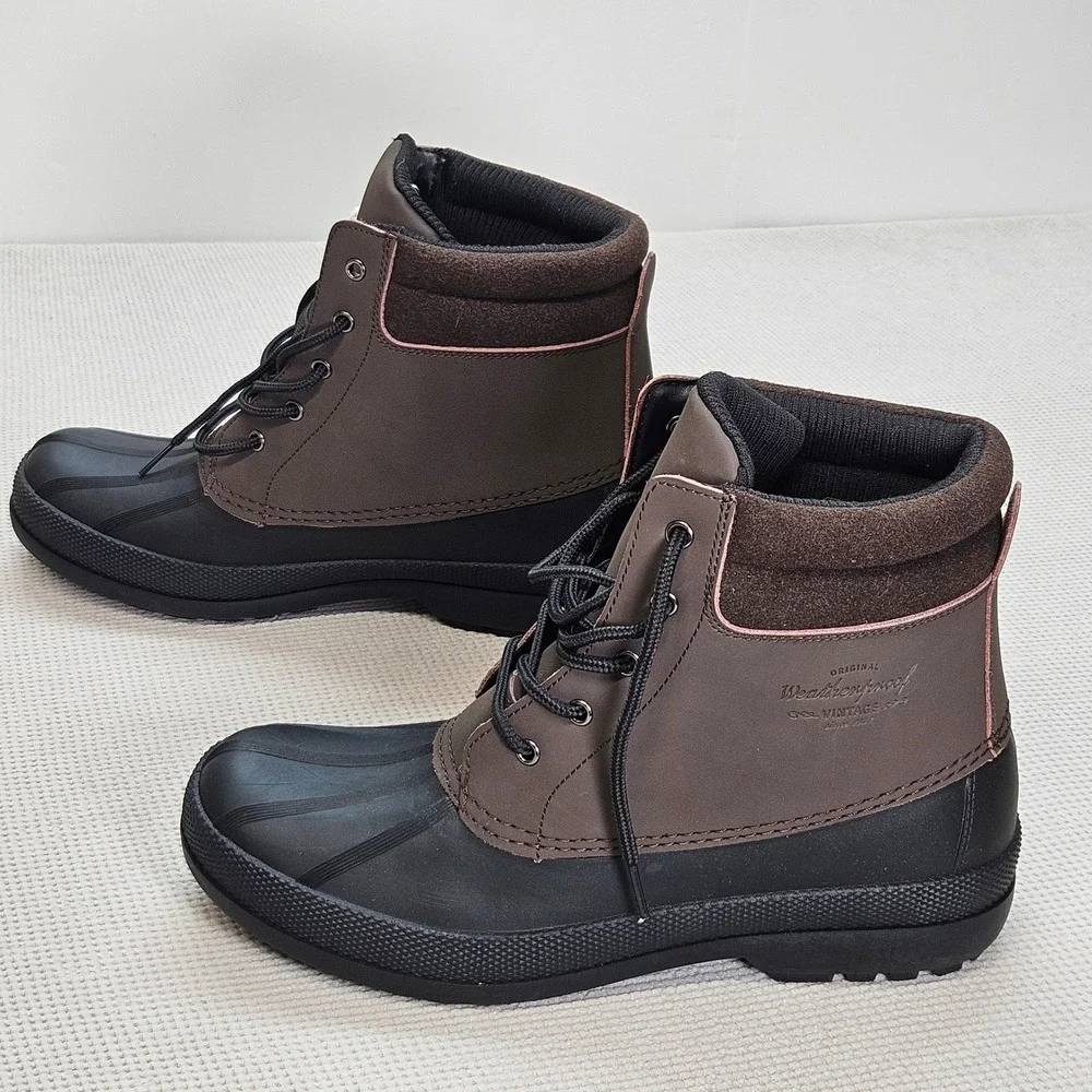 Weatherproof Vintage Luke‎ Mens Brown Black Thermolite Insulated Duck Boots 12M